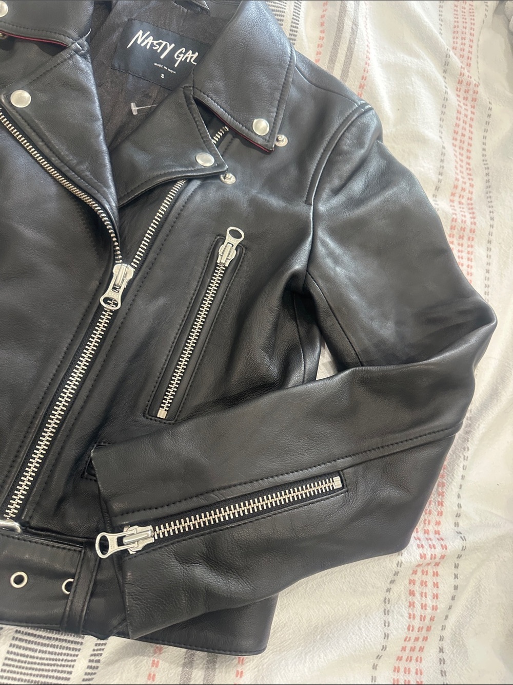 Nasty Gal Black 💯 Leather Moto Jacket with Silver Hardware - Picture 6 of 9